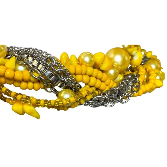 Vintage Yellow Necklace Twisted Layered Multi Strand Beaded Chunky Collar Choker - Picture 14 of 16